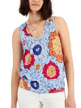 INC International Concepts Deeta Batik Printed V-Neck Tank Top Size XL